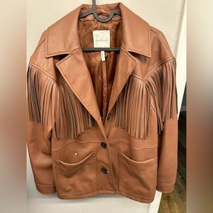 Avec Les Filles Women's Tan Leather Fringe Jacket